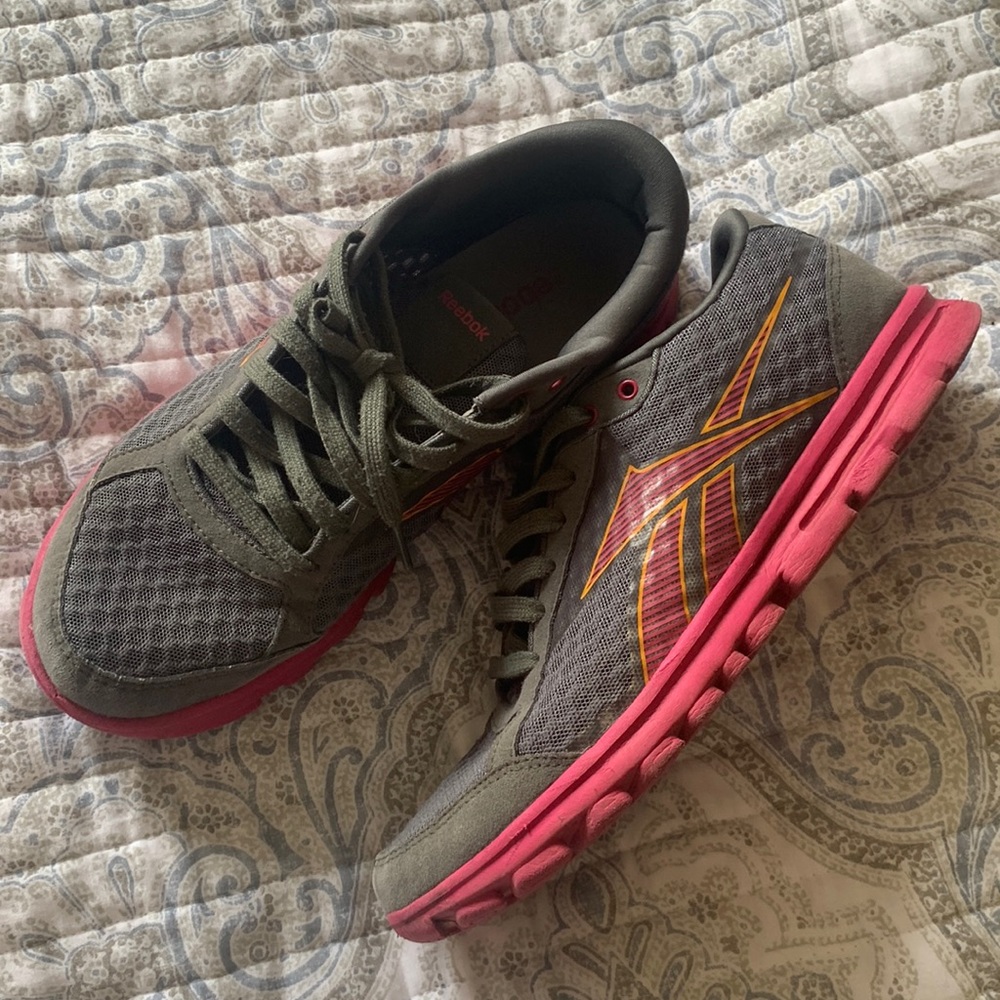 Gray Pink Reebok Tennis Shoes